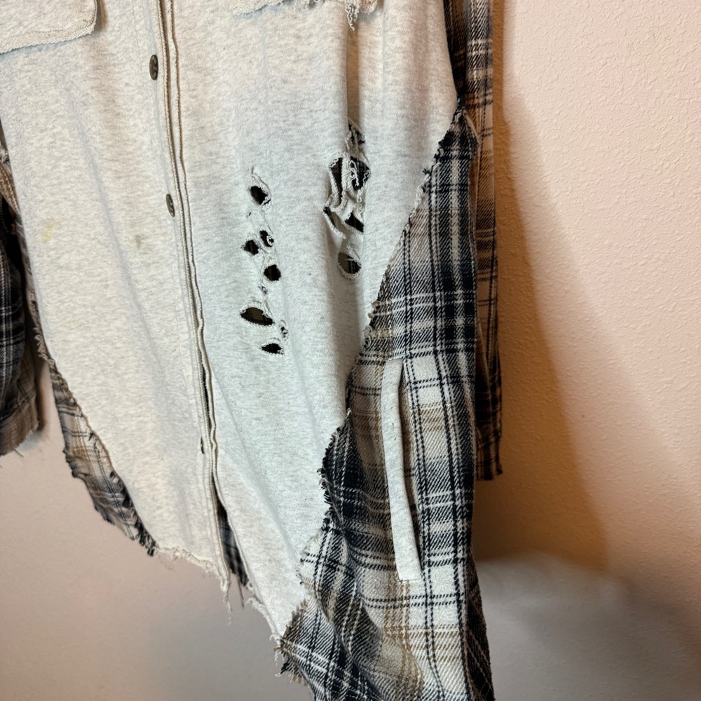 Miss Me Oversized Plaid Patchwork Button-Up Shirt - image 4